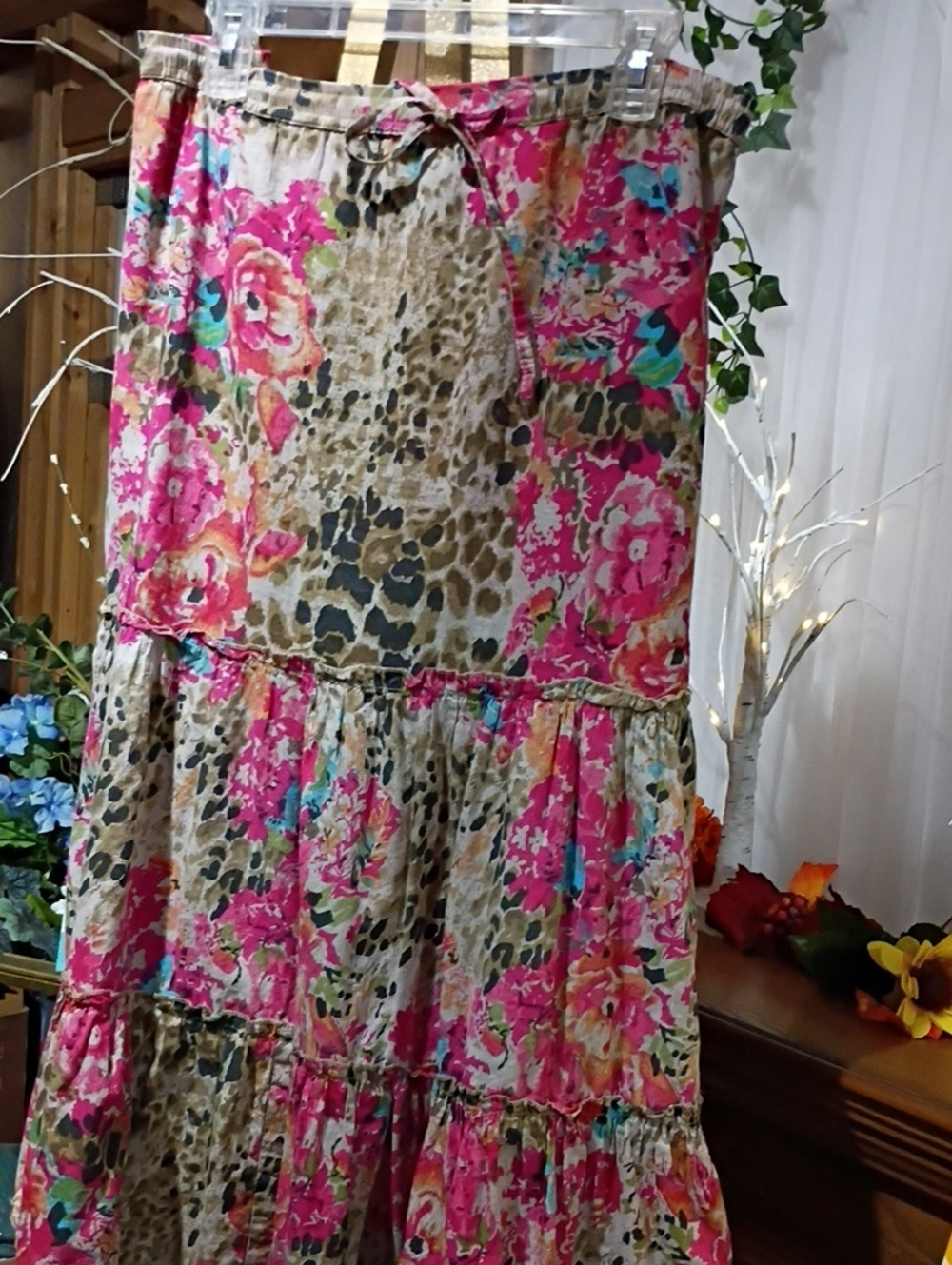 Bobbie Brooks Pink Floral & Leopard Tiered Maxi Dress